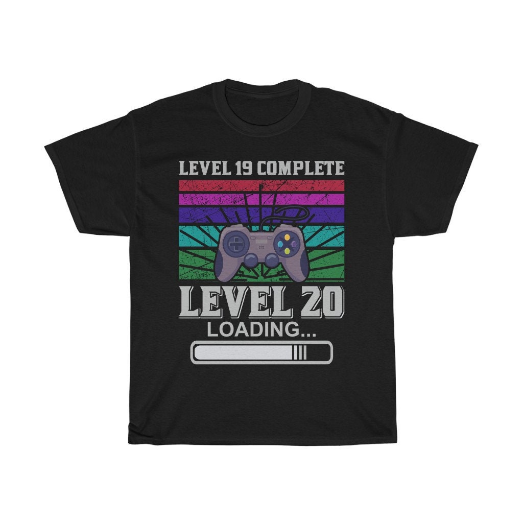 20th Birthday Gift For Him Video Game Lovers Unisex Cotton Tee for Adults Funny Gaming Shirt Level 19 Completed Level 20 Loading T-Shirt