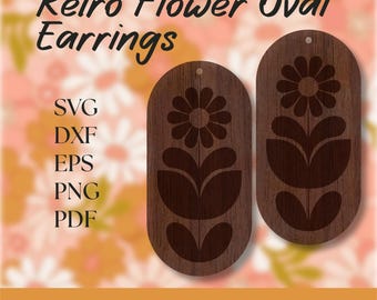 Archivo SVG de aretes ovalados con flores retro / Diseño cortado con láser
