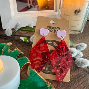 Jelly Red Glitter Scandinavian Tulip Dangle | Light  Purple post