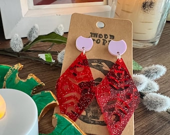 Tulipán escandinavo colgante con purpurina roja gelatinosa / poste morado claro