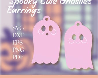 Fantasmas espeluznantes y adorables SVG / Archivo de corte láser / Circuito / Archivo láser DIY / Archivo de diseño de aretes / Grabado