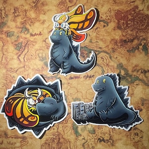 Godzilla and Mothra | Glossy Vinyl Stickers Waterproof