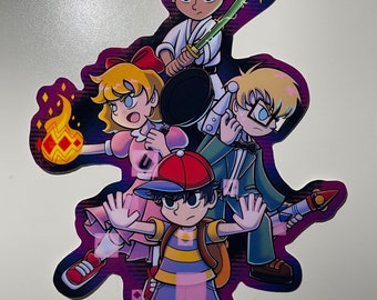 Earthbound (Mother 2) klistermärke | Ness Paula Jeff och Poo | Glansigt vinylklistermärke vattentätt