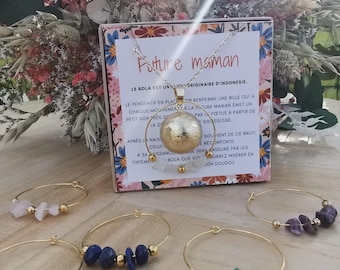 Pregnancy bola ring & gemstones – Necklace for pregnant women – Gift for expectant mothers – Boho maternity jewelry – Personalized bola