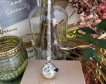 Silver Pregnancy Bola with Birthstone l Pregnancy Bola Necklace lMexican Music Chime Bell Harmony Bola Ball Pregnancy Necklace