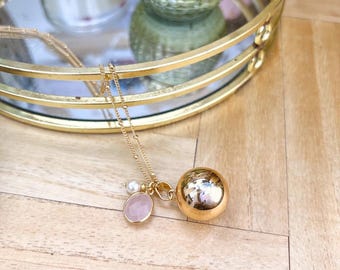 Gold-plated pregnancy bola - Quartz and pearl
