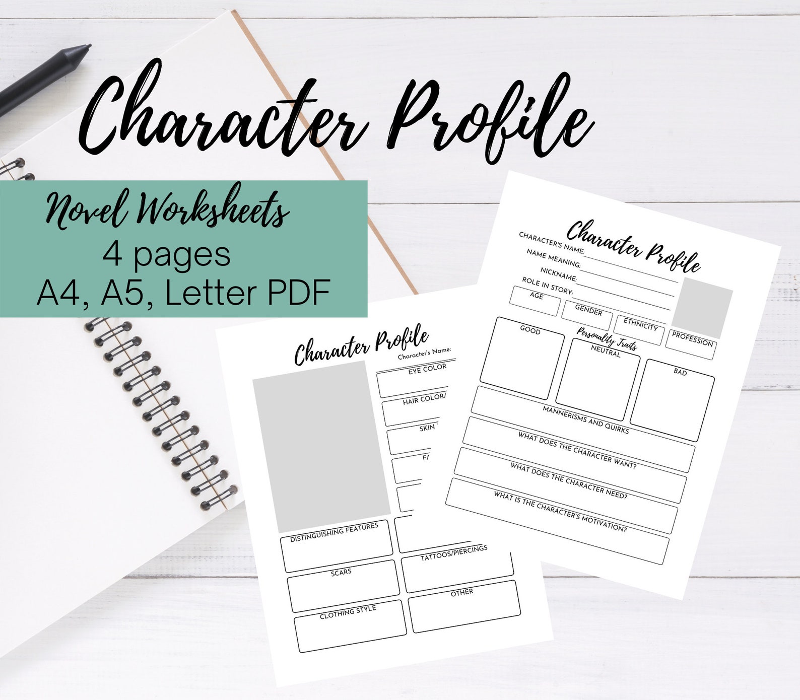 Character Profile Writing Worksheet Character Development | Etsy