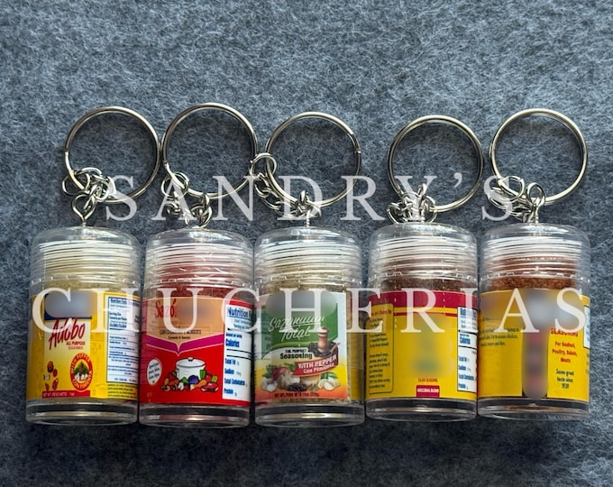 Featured listing image: Mini Seasoning Keychain Travel Size Shaker for On-The-Go Food Lovers. Spices at your finger tips. In your car in your bag or at your desk.