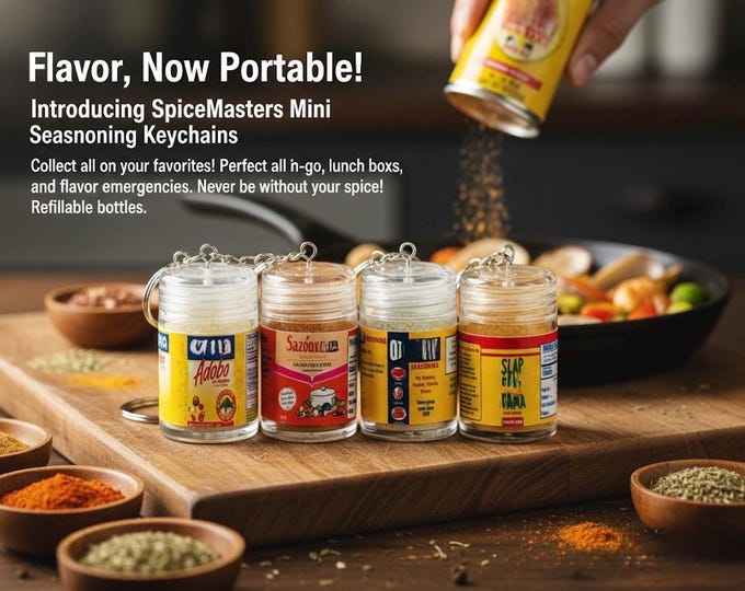 Mini Seasoning Keychain Travel Size Shaker for On-The-Go Food Lovers. Spices at your finger tips. In your car in your bag or at your desk.