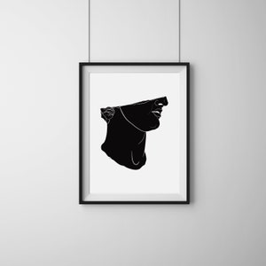 Side Profile - Colossal Head of A Youth Print, Half Head Print, Alexander the Great, Black and White Block, Classical Art