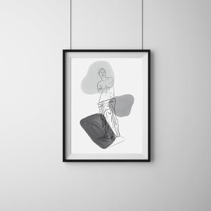 Venus Line Art GREY, Venus de Milo Print, Female Body, Single Line Art, Greek Goddess, Block Colour