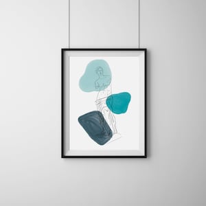 Venus Line Art BLUE, Venus de Milo Print, Female Body, Single Line Art, Greek Goddess, Block Colour