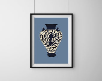 Minoan Octopus - Nautical theme Amphora, Sea Blue