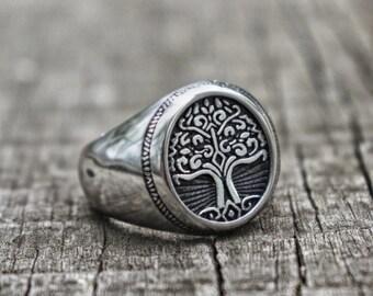 Simple Plain Dainty Petite Round Tree of Life Ring Band Solid 925 Sterling Silver Tree of Life Jewelry Tree Ring