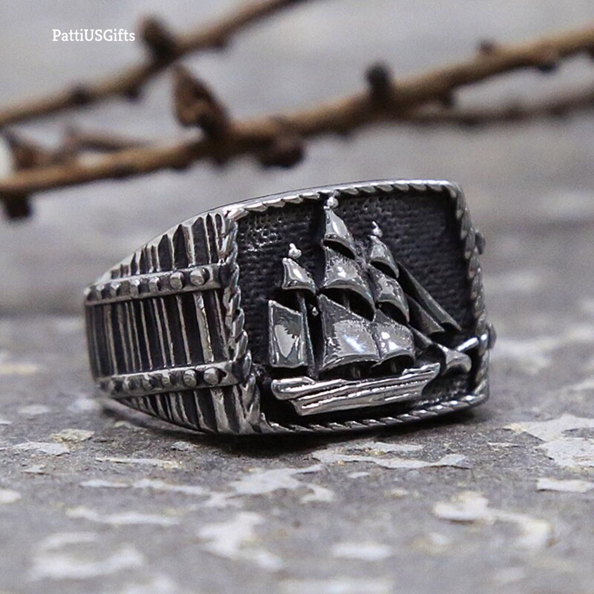 Retro Sailboat Ring Pirate Ring Men Vintage Ring Punk Rings Etsy