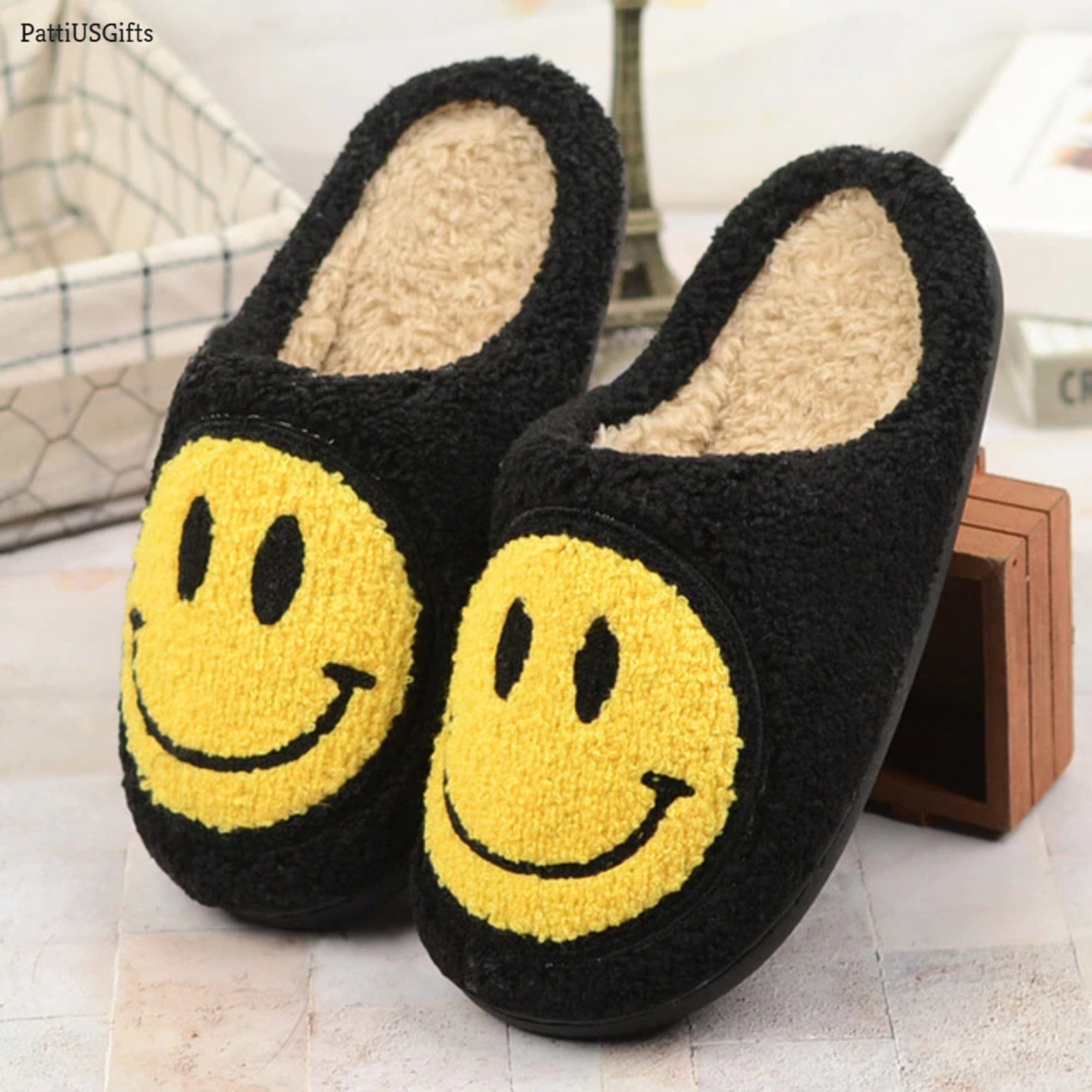 Smiley Visage Pantoufles / Happy Face Slippers / Smiley Etsy