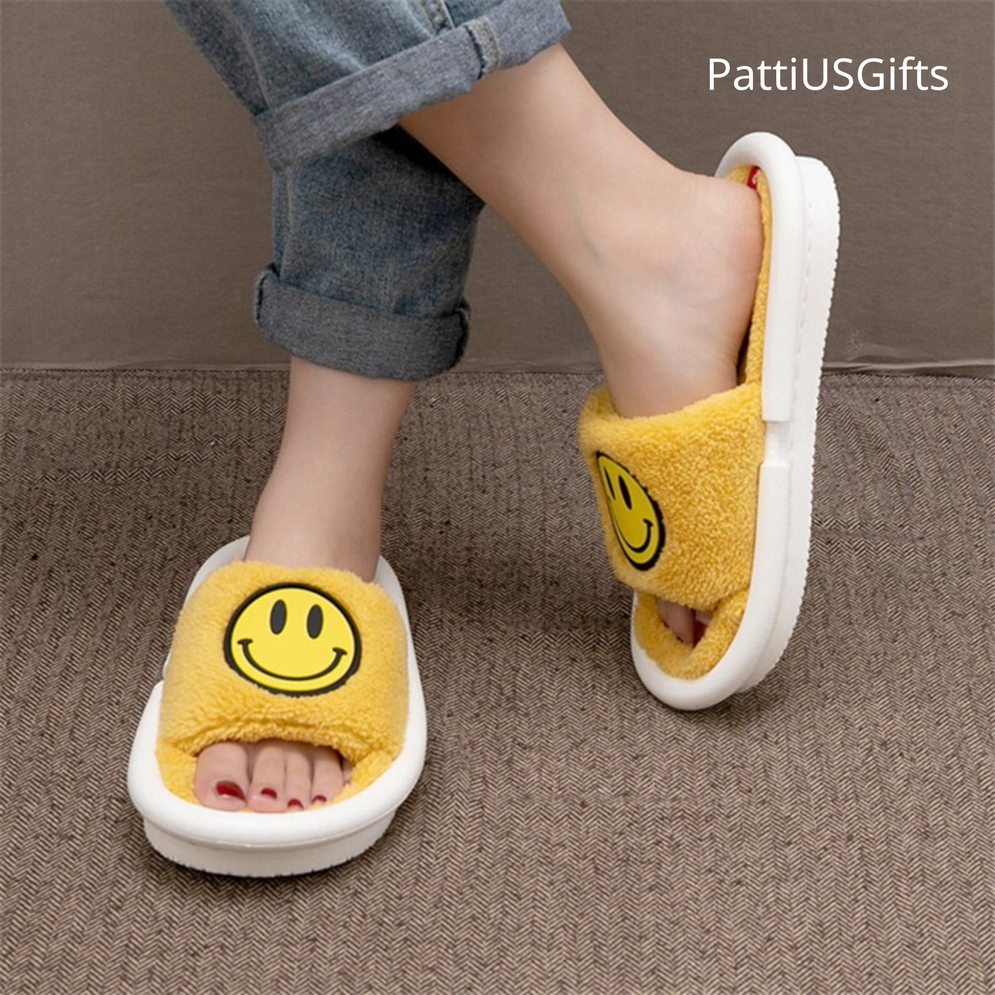 yellow smiley slippers
