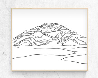 Minimalist rocky mountain printable art inspired by beautiful Banff, Alberta, Canadian Rockies - Cascade Mountain instant art