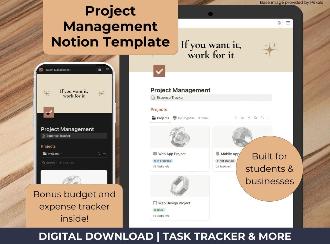 Project Management Notion Template | Task Organizer, Budget Tracker ...