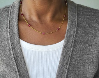 Garnet gemstone choker, garnet necklace, red gemstone necklace, January birthstone jewelry, dainty garnet necklace, silver garnet necklace