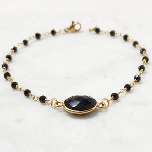Black onyx gemstone bracelet, Black spinel  gemstone beaded bracelet, gemstone bracelet, black spinel and onyx bracelet, dainty bracelet