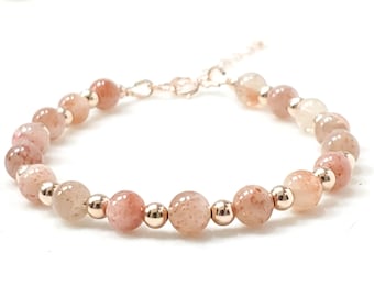 Sunstone Lepidocrocite gemstone bracelet, Rose gold filled, Sunstone gemstone bracelet, beaded gemstone bracelet, gemstone, gift for her