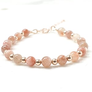 Sunstone Lepidocrocite gemstone bracelet, Rose gold filled, Sunstone gemstone bracelet, beaded gemstone bracelet, gemstone, gift for her