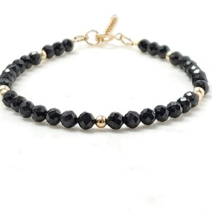 Black spinel gemstone bracelet, gold filled, gemstone bracelet, gemstone beaded bracelet, gift for her, black beaded bracelet
