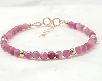 Pink tourmaline gemstone bracelet, October birthstone bracelet, Pink tourmaline rose gold filled bracelet, pink tourmaline sterling silver
