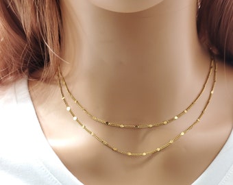 Gold double strand necklace set, gold layered necklace, multi strand necklace, layered necklace ,multi layer necklace, layer necklace