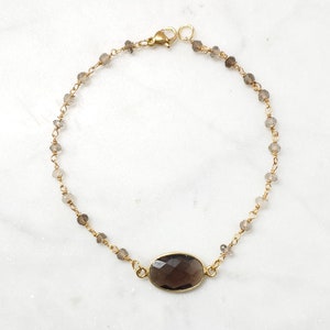 Smokey quartz gemstone bracelet, gemstone bracelet, smokey quartz rosary bracelet, smokey quartz layering bracelet,