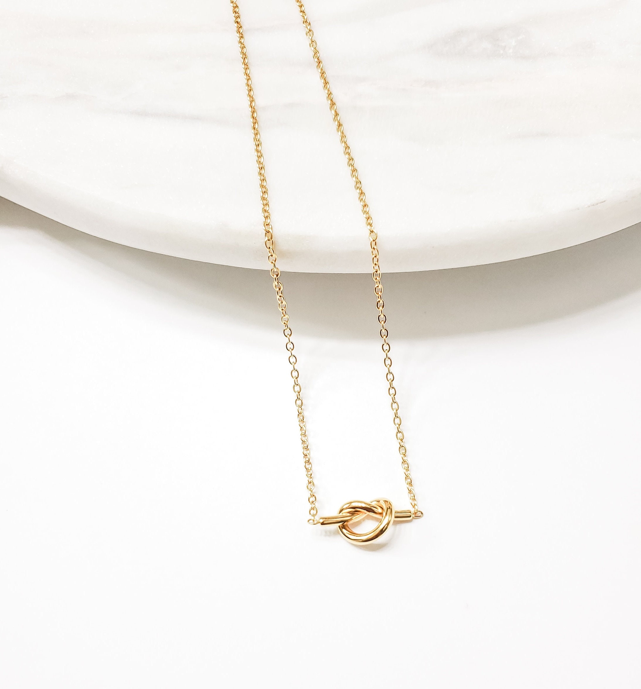 Gold Love Knot Necklace, Mini Love Knot Pendant Necklace