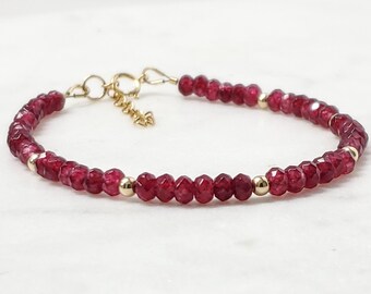 Garnet gemstone bracelet, January birthstone bracelet, beaded birthstone bracelet, gold filled, red gemstone bracelet, gift for her