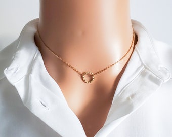 18k Gold hammered circle necklace, dainty circle necklace, eternity necklace, open circle necklace, stainless steel necklace, jewelry gift