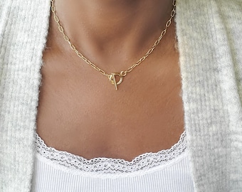 Gold filled paperclip chain with toggle clasp, gold paperclip chain, dainty paperclip chain,  gold toggle clasp necklace