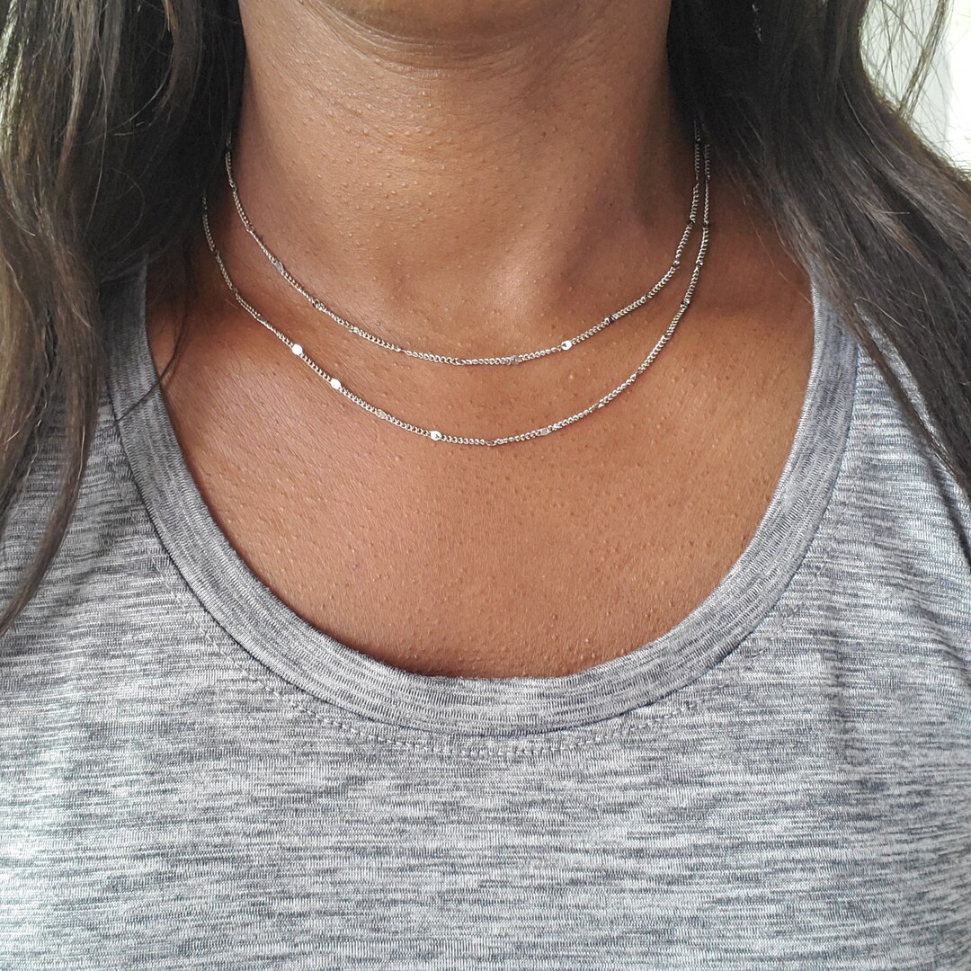 Silver Double Strand Necklace Set, Silver Layered Necklace, Multi ...