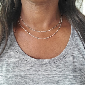 Silver double strand necklace set, Silver layered necklace, multi strand necklace, layered necklace ,multi layer necklace, layer necklace