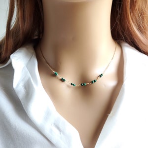 Malachite gemstone gold filled necklace, Malachite gemstone sterling silver necklace, green gemstone necklace, dainty green beaded necklace