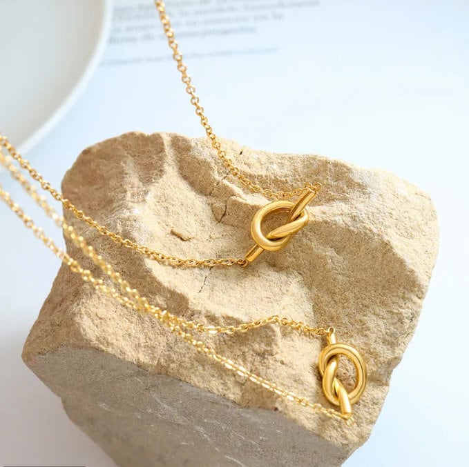 Gold Love Knot Necklace, Mini Love Knot Pendant Necklace
