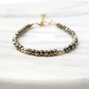 Pyrite beaded bracelet, gold filled bracelet, friendship bracelet, stacking bracelet, layering bracelet, woman&#39;s bracelet, gemstone bracelet