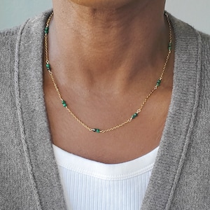 Malachite gold filled necklace, malachite sterling silver necklace, green gemstone necklace, dainty gemstone necklace, minimalist necklace