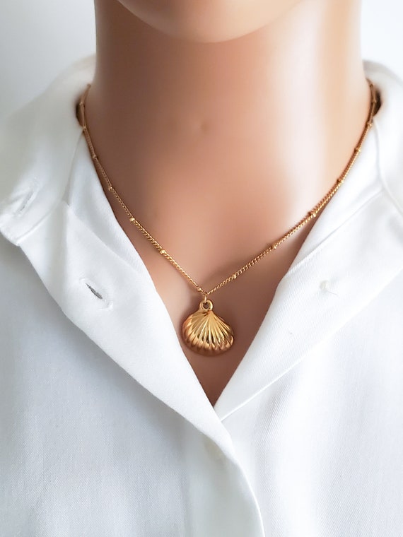18K Gold seashell necklace shell pendant necklace stainless steel shell necklace mermaid sea shell necklace ocean inspired jewelry Etsy