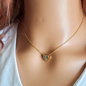 14K gold filled necklace, rainbow heart necklace, rainbow heart pendant, micro pave CZ rainbow pendant, rainbow charm necklace