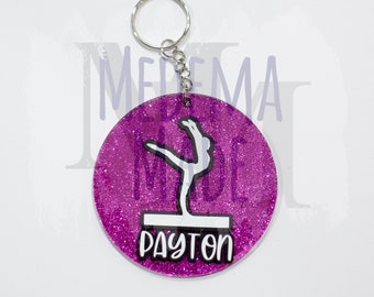 Personalized Gymnastics Bag Tag | Glitter Gymnastics Keychain | Gymnastics Backpack Tag | Gymnastics Team Gift | Custom Gymnast Gift |