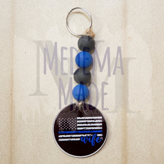 Police Wife Acrylic Keychain |Stocking Stuffer | Wood beads | Sublimation | Back the Blue | Thin Blue Line | Gift for Mom | Cop Wife