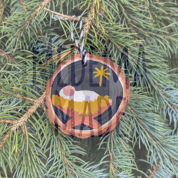 Nativity Baby Jesus Hand Painted Wood Slice Ornament - Hand Painted Christmas Ornament - Rustic Wood Slice Ornament - Baby Jesus Ornament