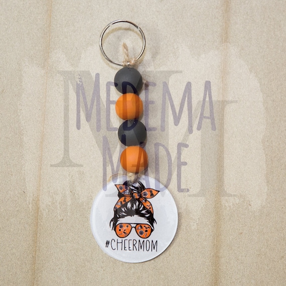 Personalized Cheer Mom Keychain | Mom Life | Cheerleader Mom | Messy Bun | Custom Keychain | #cheermom | Wooden Bead | Mom Gift | Key Fob