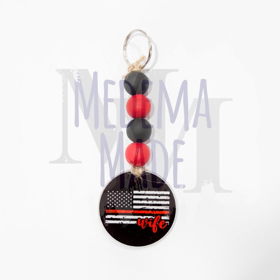 Firefighter Wife Acrylic Keychain |Stocking Stuffer | Wood beads | Sublimation | Thin Red Line | Gift for Mom | Fireman Wife
