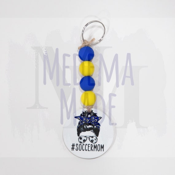 Personalized Soccer Mom Keychain | Mom Life | Soccer Mom | Messy Bun | Custom Keychain | #momlife | #soccermom| Beads | Bag Tag | Key Fob