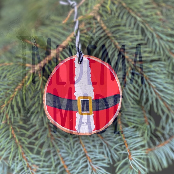 Santa Hand Painted Wood Slice Ornament - Hand Painted Christmas Ornament - Rustic Wood Slice Ornament - Painted Santa Ornament -